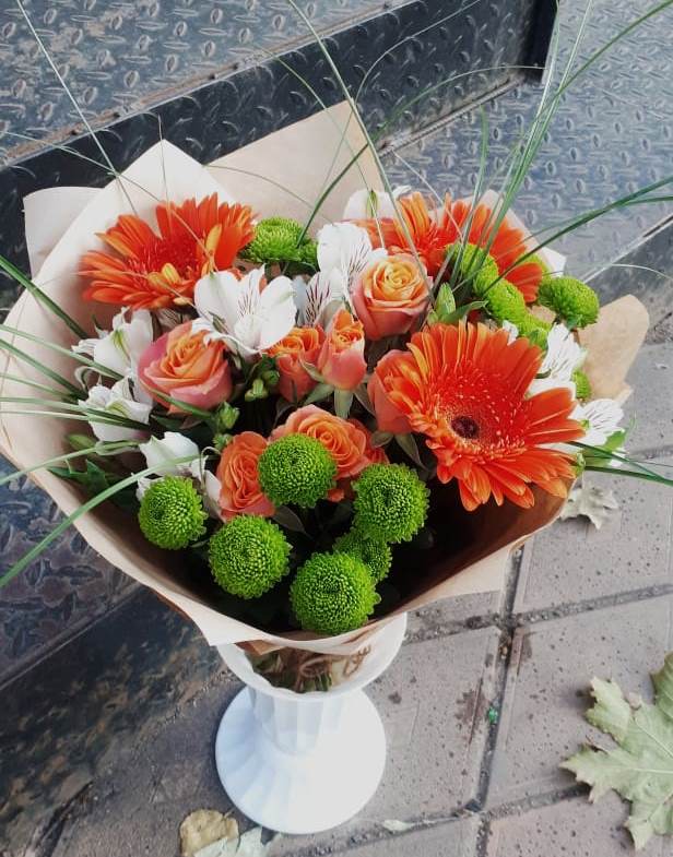 Букет цветов из: Герберы, Хризантемы, Альстромерии и Розы в Барановское