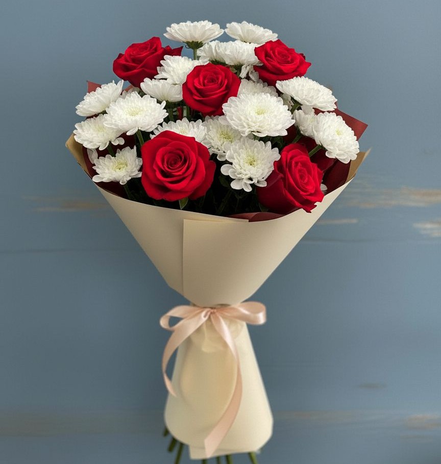 Букет цветов из: Розы и Хризантемы в Барановское