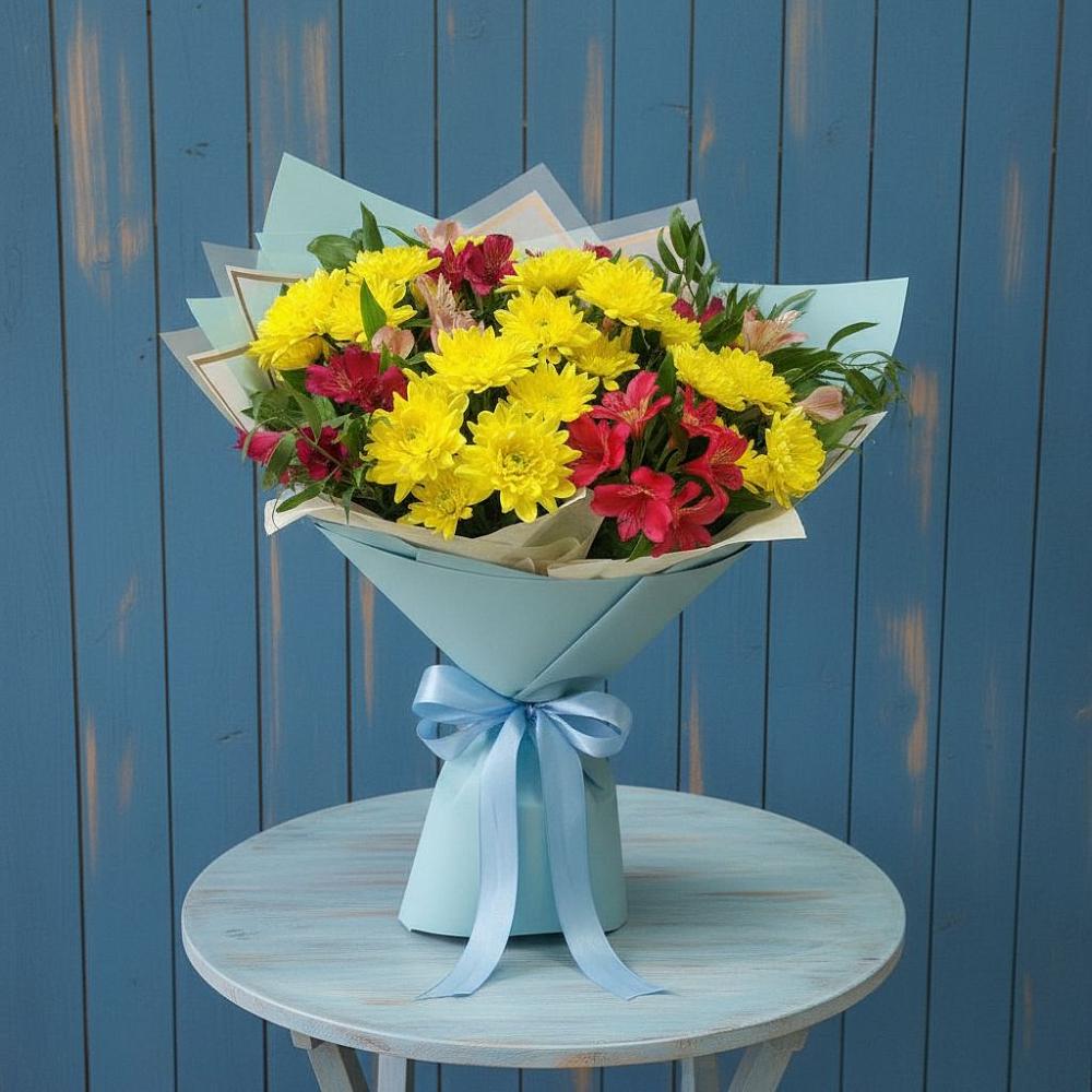 Букет цветов из: Альстромерии и Хризантемы в Барановское