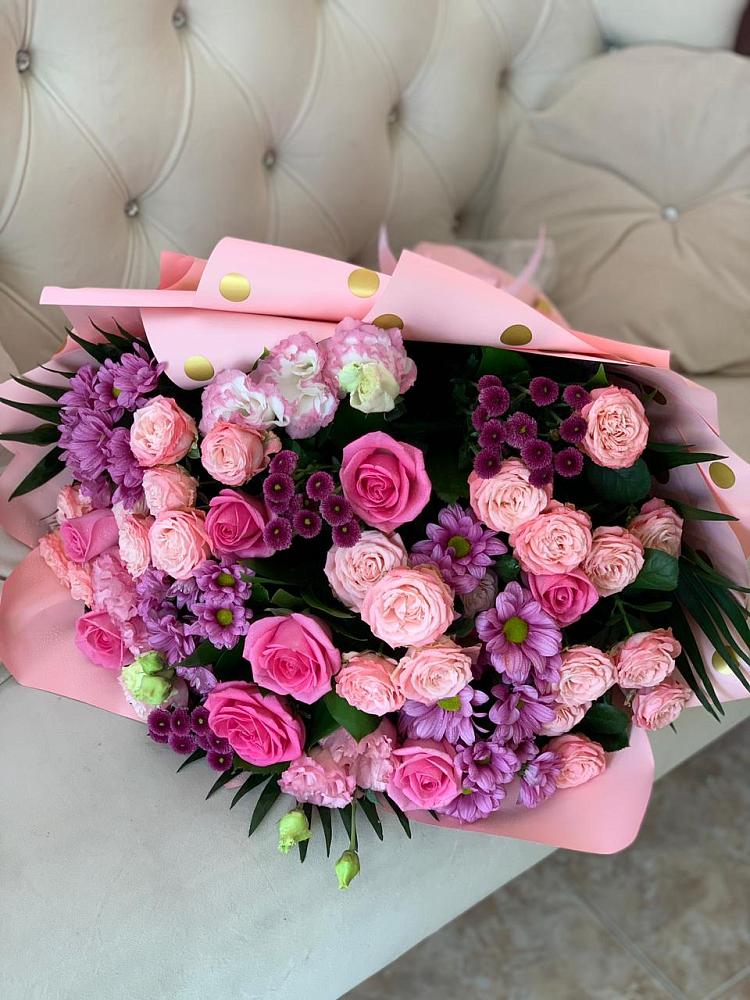 Букет цветов из: Хризантемы, Розы и Лизиантусы в Барановское