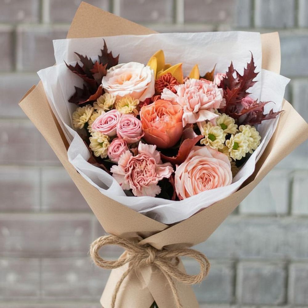 Букет цветов из: Гвоздики, Хризантемы и Розы в Барановское