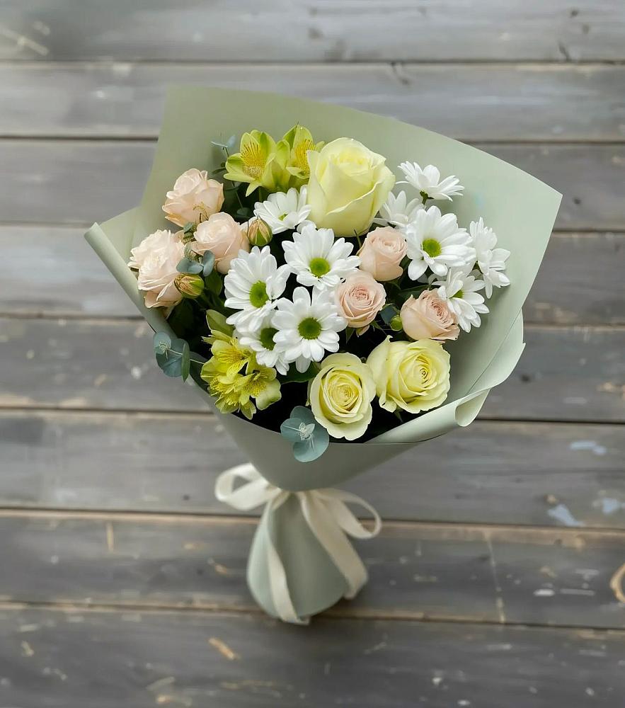 Букет цветов из: Альстромерии, Розы и Хризантемы в Барановское