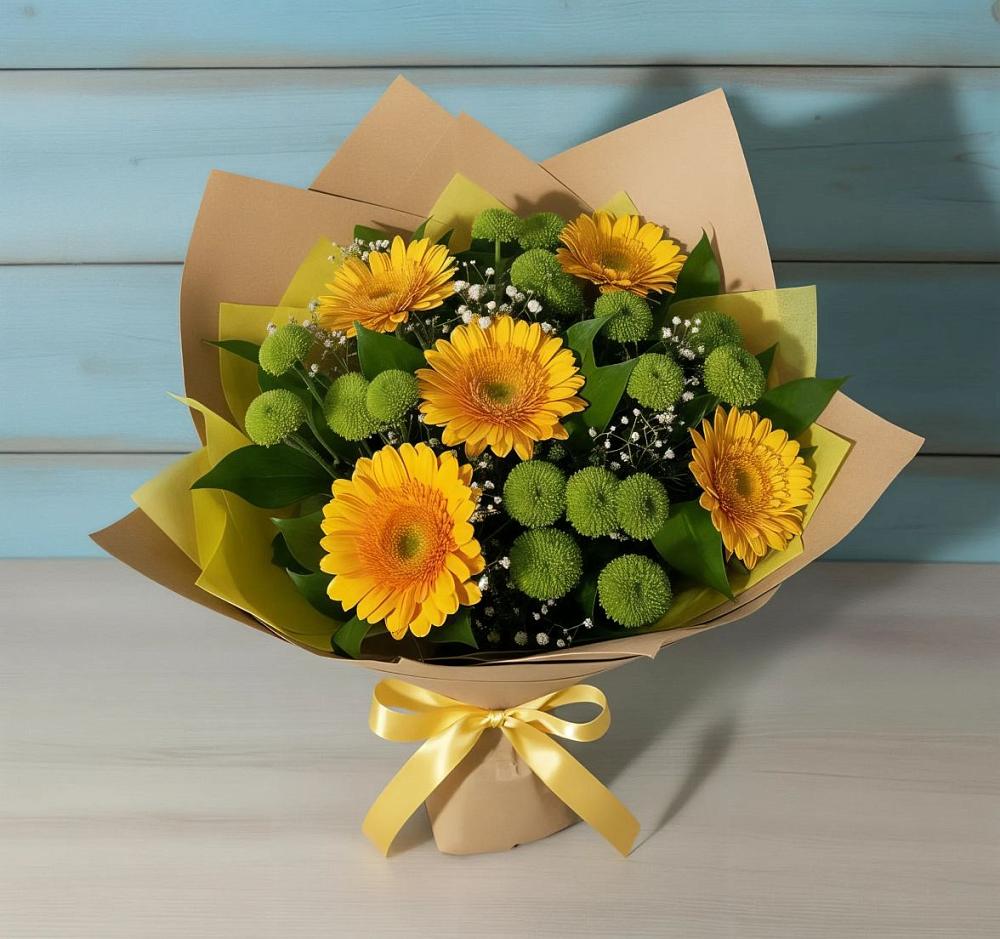 Букет цветов из: Герберы и Хризантемы в Барановское