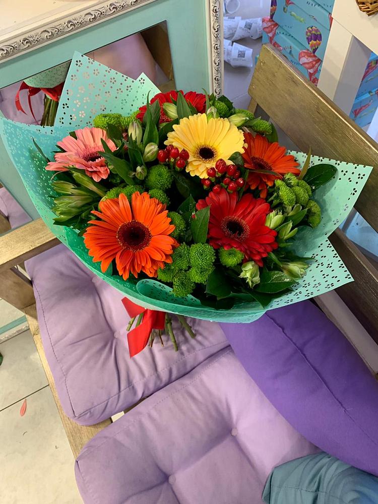 Букет цветов из: Герберы, Хризантемы и Альстромерии в Барановское