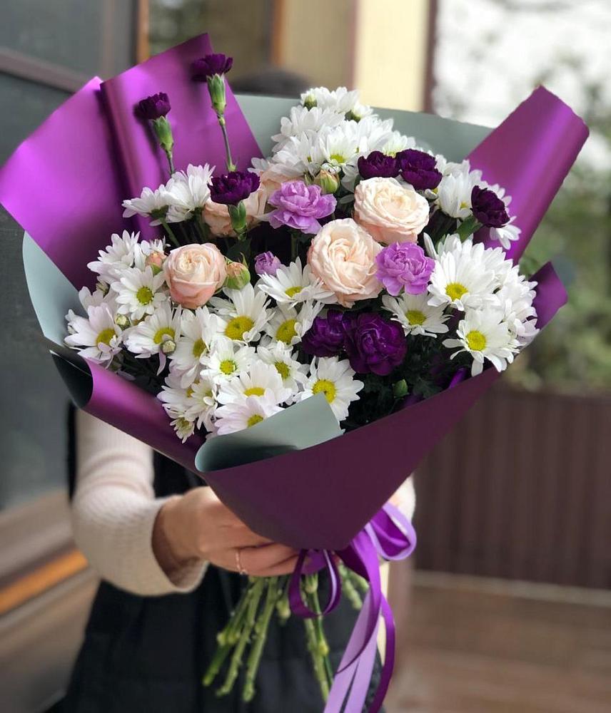 Букет цветов из: Хризантемы, Гвоздики и Розы в Барановское