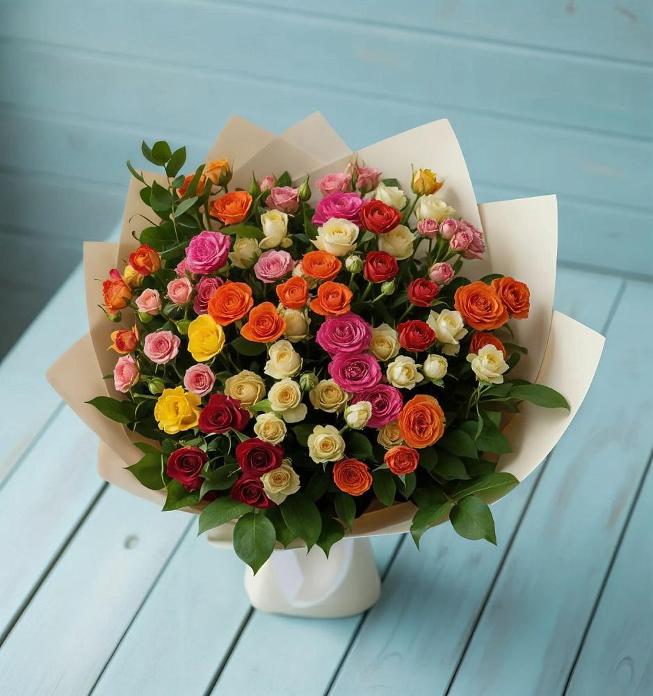 Букет Микс из разноцветных кустовых роз в Барановское