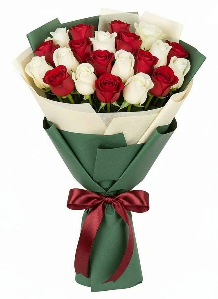 Букет Микс из красных и белых роз в Барановское