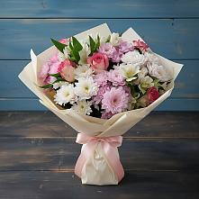 Букет цветов из:  Хризантемы, Альстромерии и Розы в Барановское