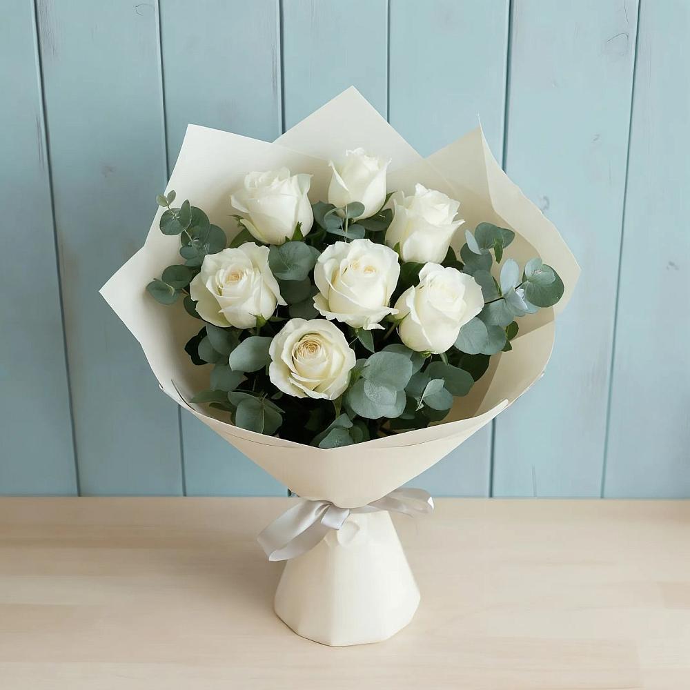 Букет Белые розы в Эвкалипте в Барановское