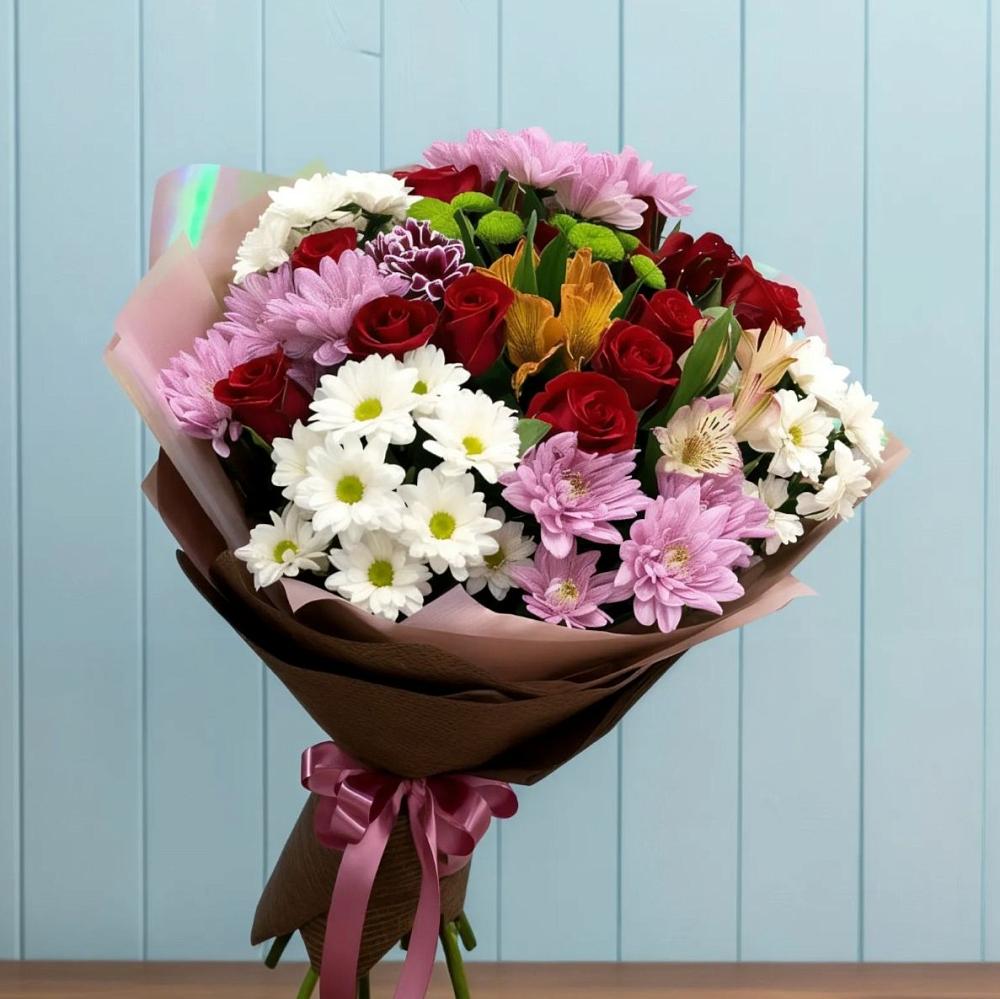 Букет цветов из: Розы, Хризантемы и Альстромерии в Барановское