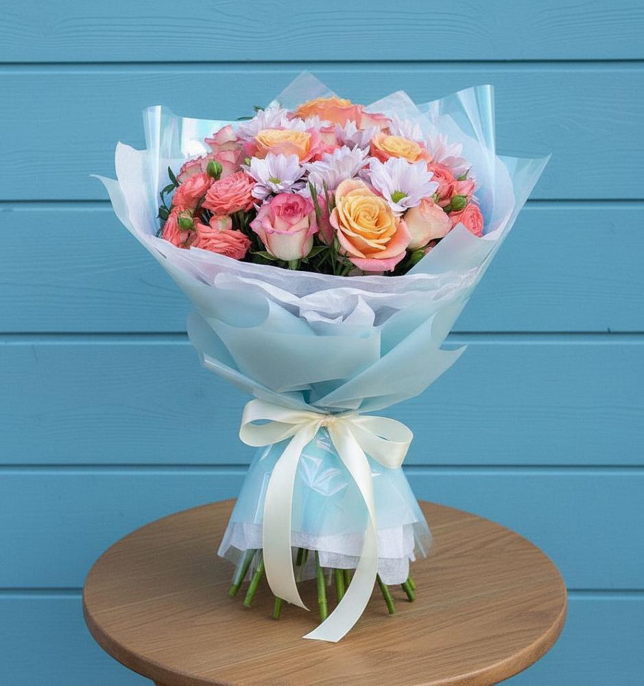 Букет цветов из: Хризантемы и Розы в Барановское