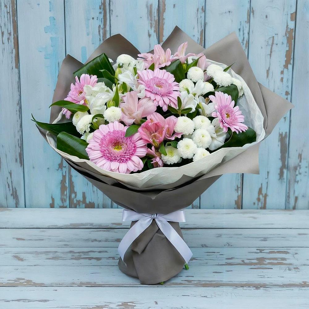 Букет цветов из: Герберы, Альстромерии и Хризантемы в Барановское