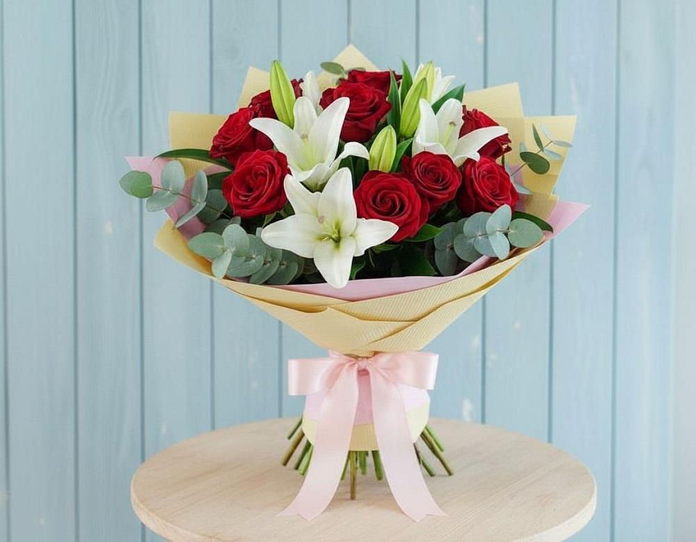 Букет цветов из: Лилии и Розы в Барановское